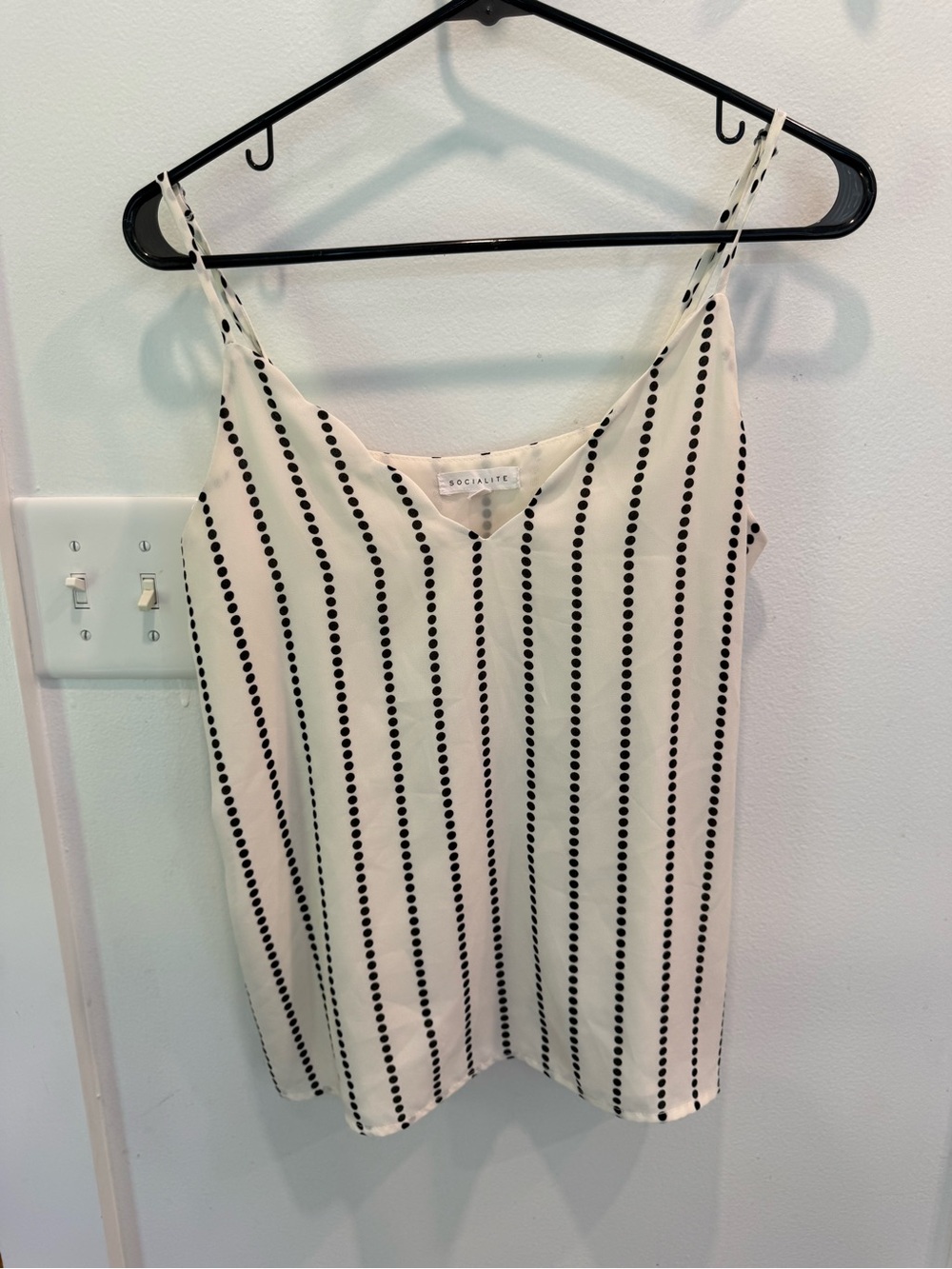 Socialite Cream and Black Striped Dot-Print Cami Size Medium
